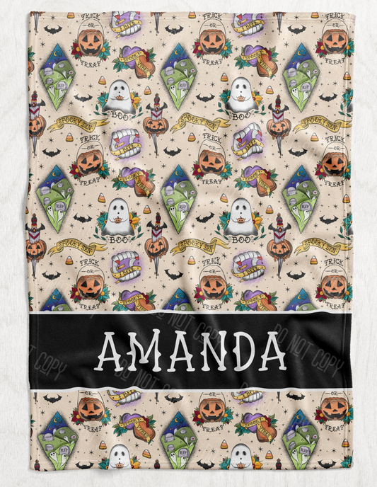 Custom Personalized Plush Minky Blanket - Boo Season Faux Quilt Style // 3 sizes