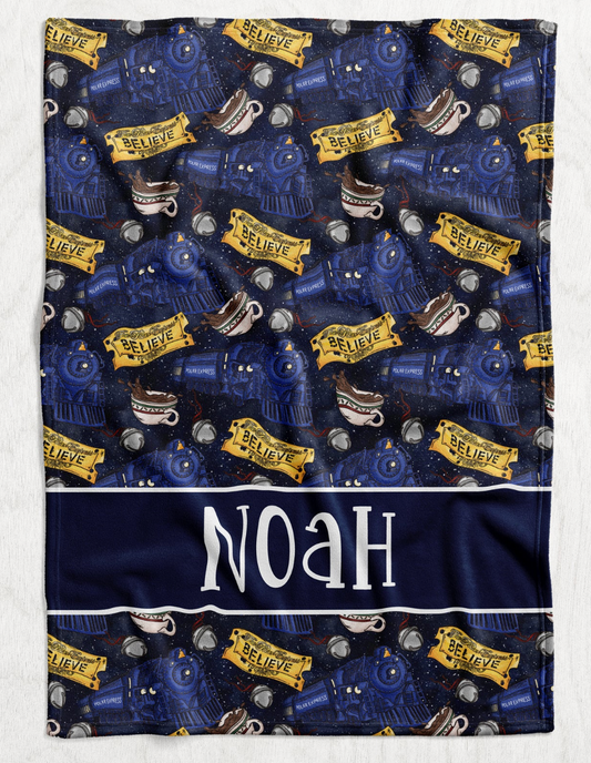 Custom Personalized Plush Minky Blanket - Christmas Train Faux Quilt Style // 3 sizes