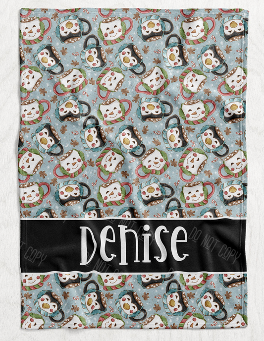 Custom Personalized Plush Minky Blanket - Winter Mugs Faux Quilt Style // 3 sizes