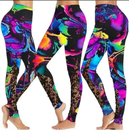 Colorgasm Leggings with lace panels