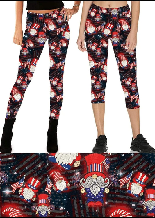 Patriotic Gnome Leggings, Capris, Joggers