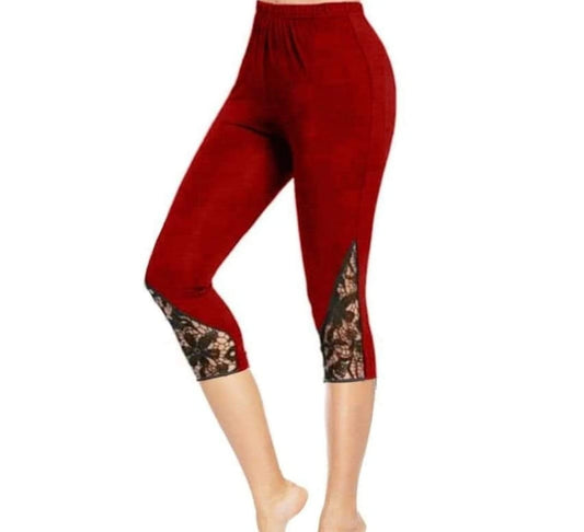 Burgundy Red capris with pockets and lace inserts