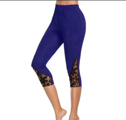 Navy capris with pockets and lace inserts