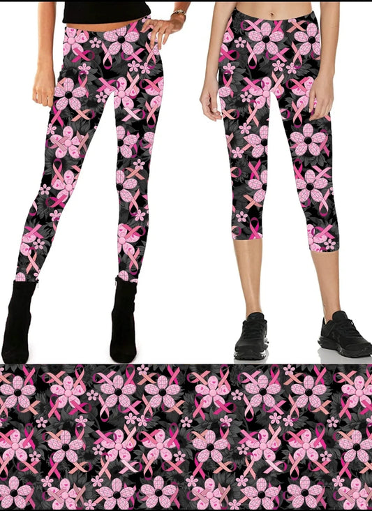 Pink Breast Cancer Warrior Leggings,Capris, Lounge Pants, Joggers and Shorts