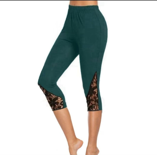 Dark Teal capris with  pockets and lace inserts