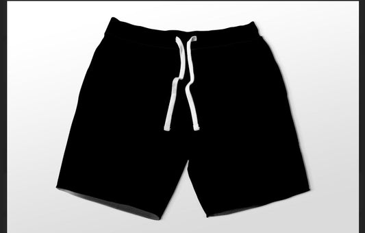 Solid black jogger shorts with pockets 4" and 7" available