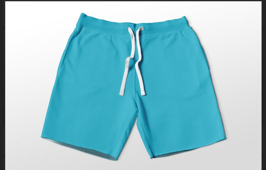 Solid aqua jogger shorts with pockets 4" and 7" available