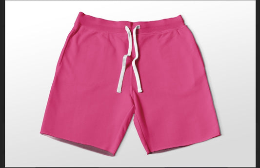 Solid bright pink jogger shorts with pockets 4" and 7" available