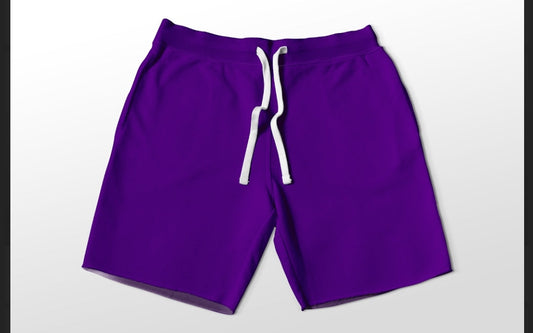 Solid purple jogger shorts with pockets 4" and 7" available