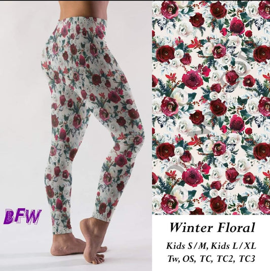 Winter floral Leggings, Capris or Skorts