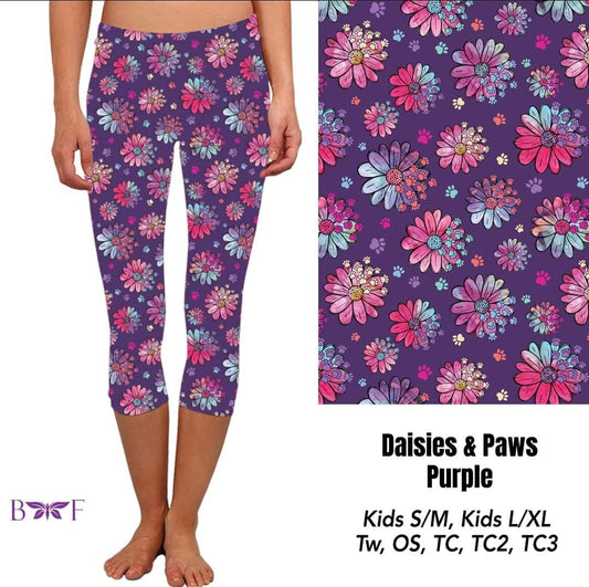 Daisies and Paws Purple Leggings & Capris