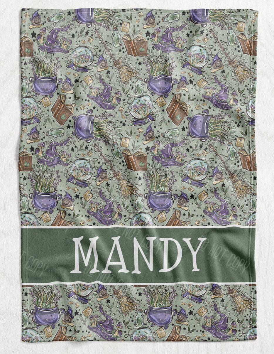 Custom Personalized Plush Minky Blanket - Witchy Plants Name Block Style // 3 sizes