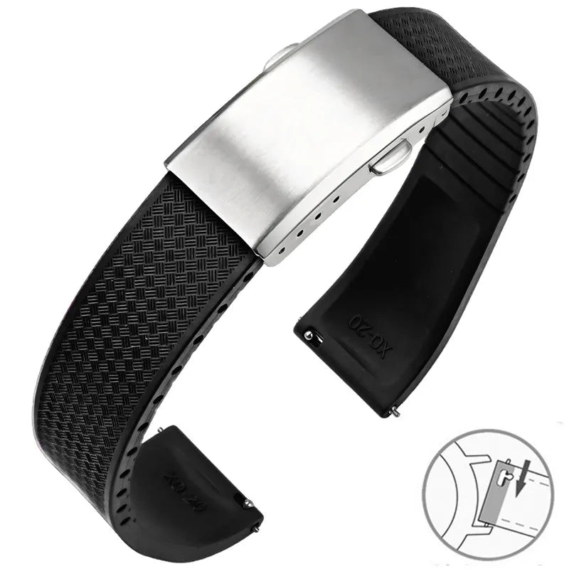 Samsung Galaxy Watch 7, 6, 5, 4 & FE FKM Rubber Band with Folding Clasp