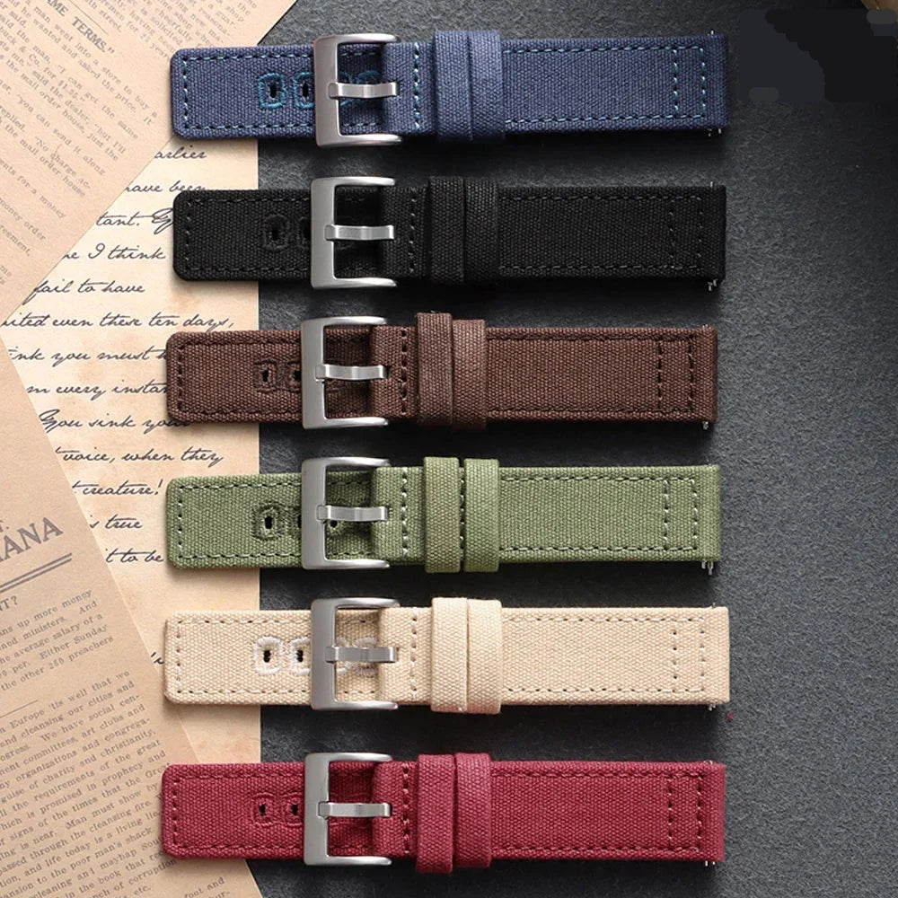 Samsung Galaxy Watch 7, 6, 5, 4 & FE Stitched Canvas Nylon Band