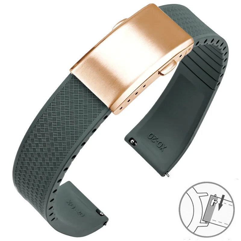 Samsung Galaxy Watch 7, 6, 5, 4 & FE FKM Rubber Band with Folding Clasp