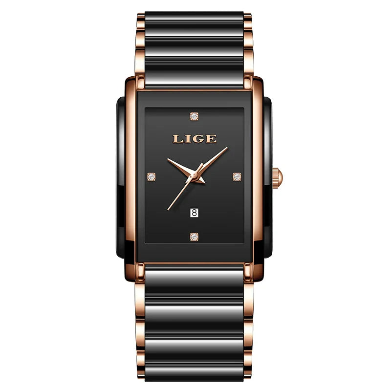 Women's Ceramic Square Bracelet Watch Rose Gold Quartz