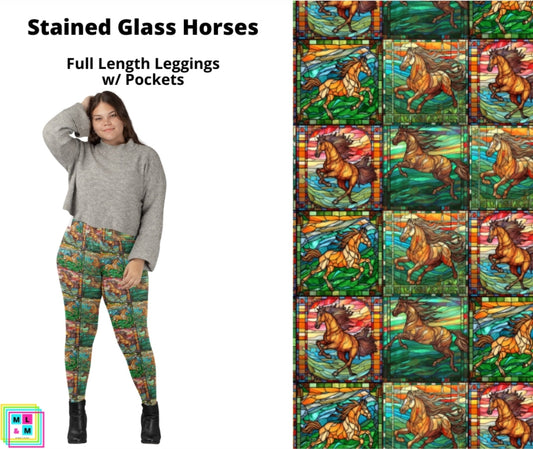 Stained Glass Horses Full Length Leggings w/ Pockets