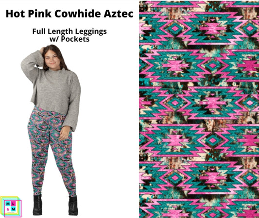 Hot Pink Cowhide Aztec Full Length Leggings w/ Pockets