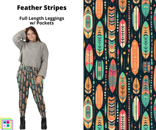 Feather Stripes Full Length Leggings w/ Pockets