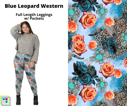 Blue Leopard Western Full Length Leggings w/ Pockets