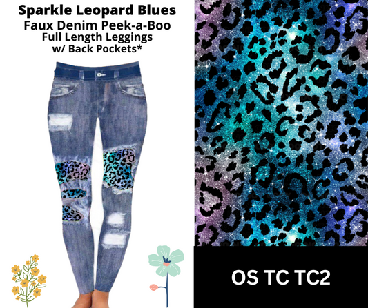Sparkle Leopard Blues Faux Denim Full Length Peekaboo Leggings