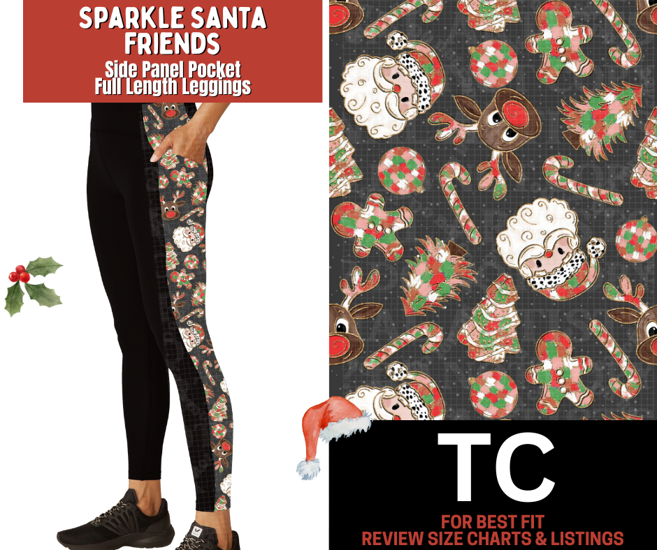 Sparkle Santa Friends Side Panel Pocket Full Length Leggings