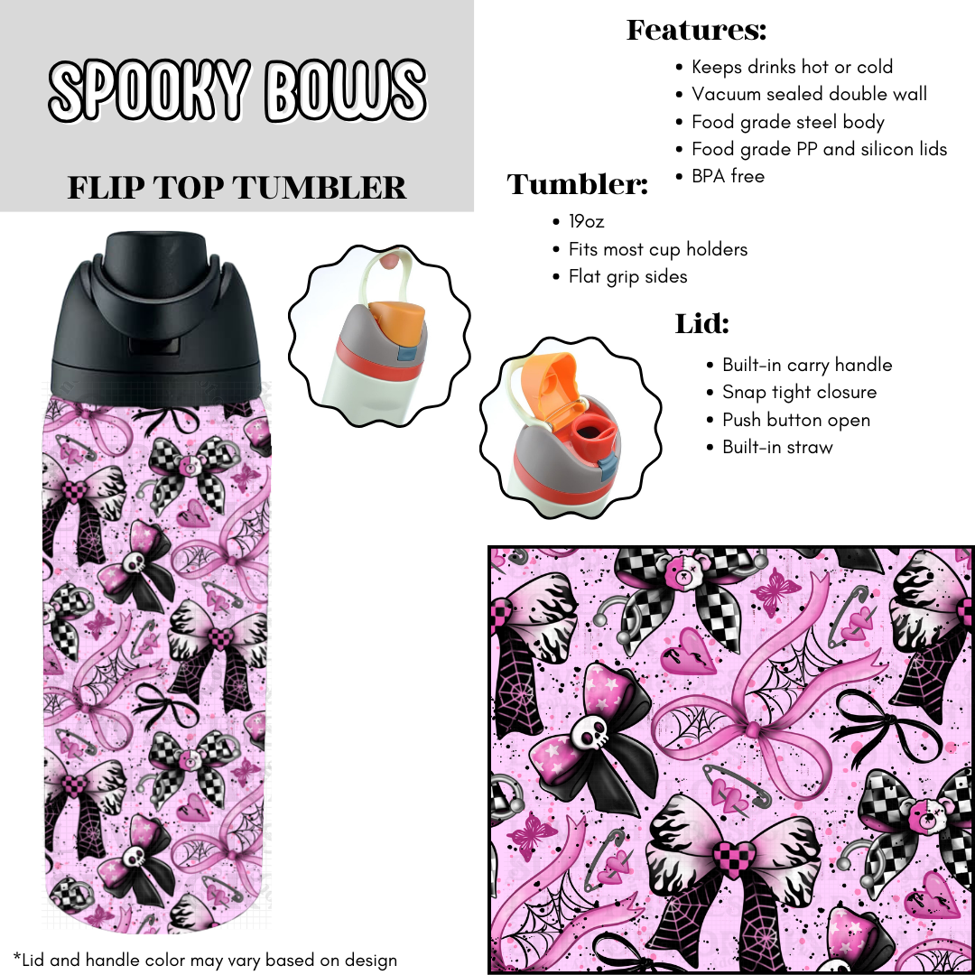 Preorder! Closes 6/2. ETA Aug. Spooky Bows Flip Top Tumbler