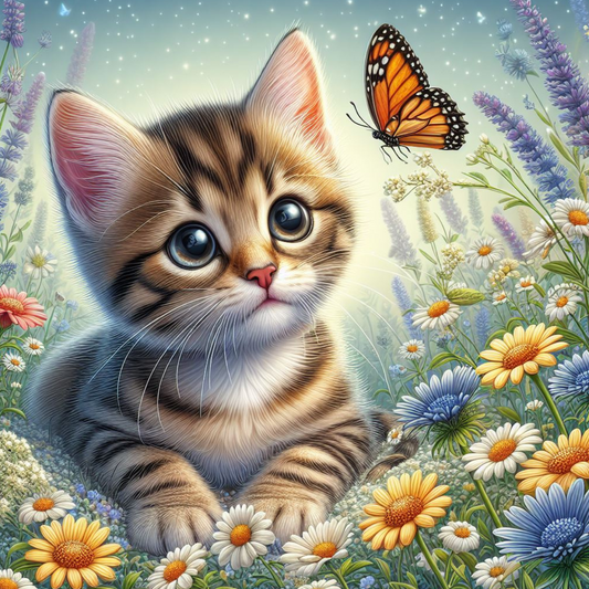 kitty diamond art kit with monarch butterfly, spring flowers daises and more