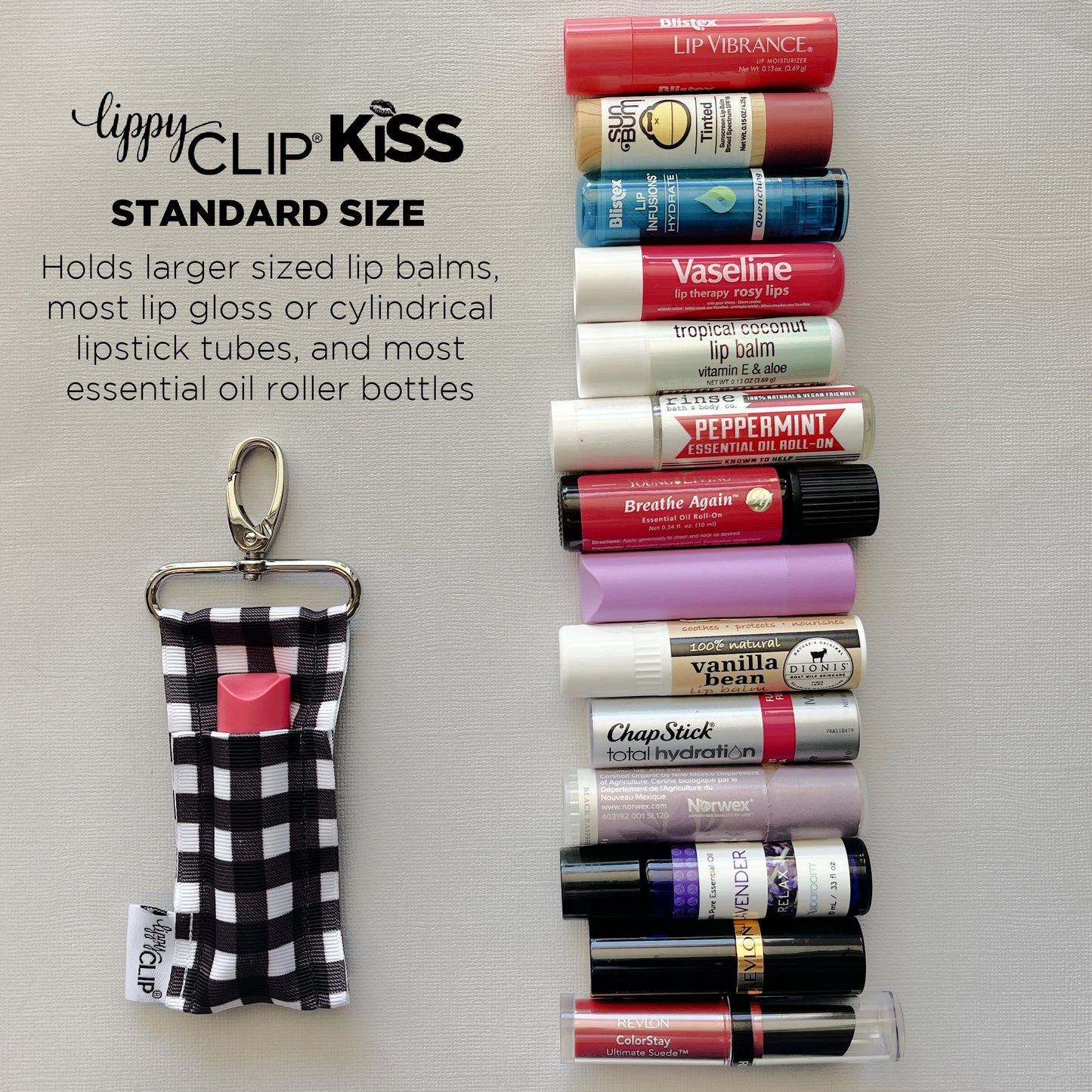 Pastel Gold Stripe LippyClip KISS for larger lip balms, essential oil rollers, etc.