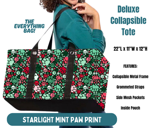 Preorder! Closes 8/13. ETA Nov. Starlight Mint Paw Print Collapsible Tote