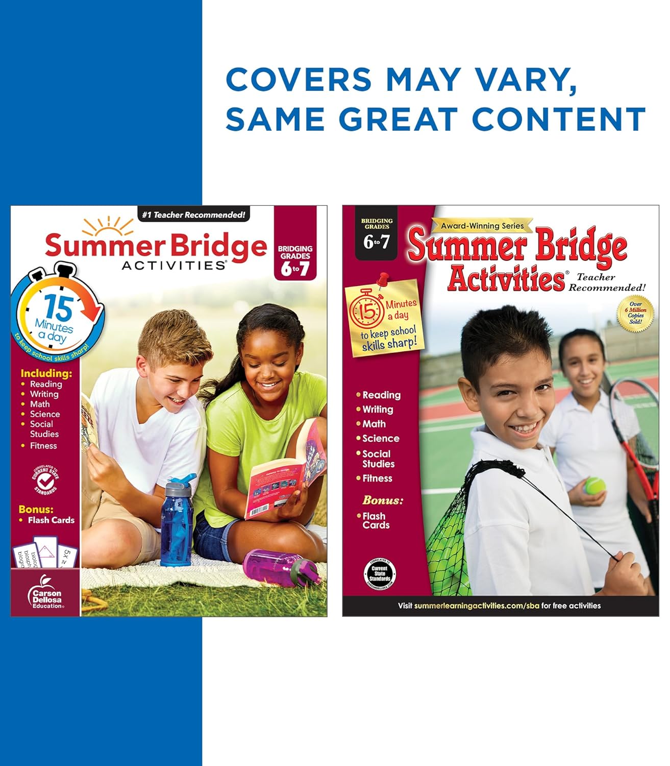Summer Bridge Activities 6th to 7th Grade Workbooks, Math, Reading Comprehension, Writing, Science, Social Studies, Fitness Summer Learning, 7th Grade Workbooks All Subjects With Flash Cards (Spiral Bound)