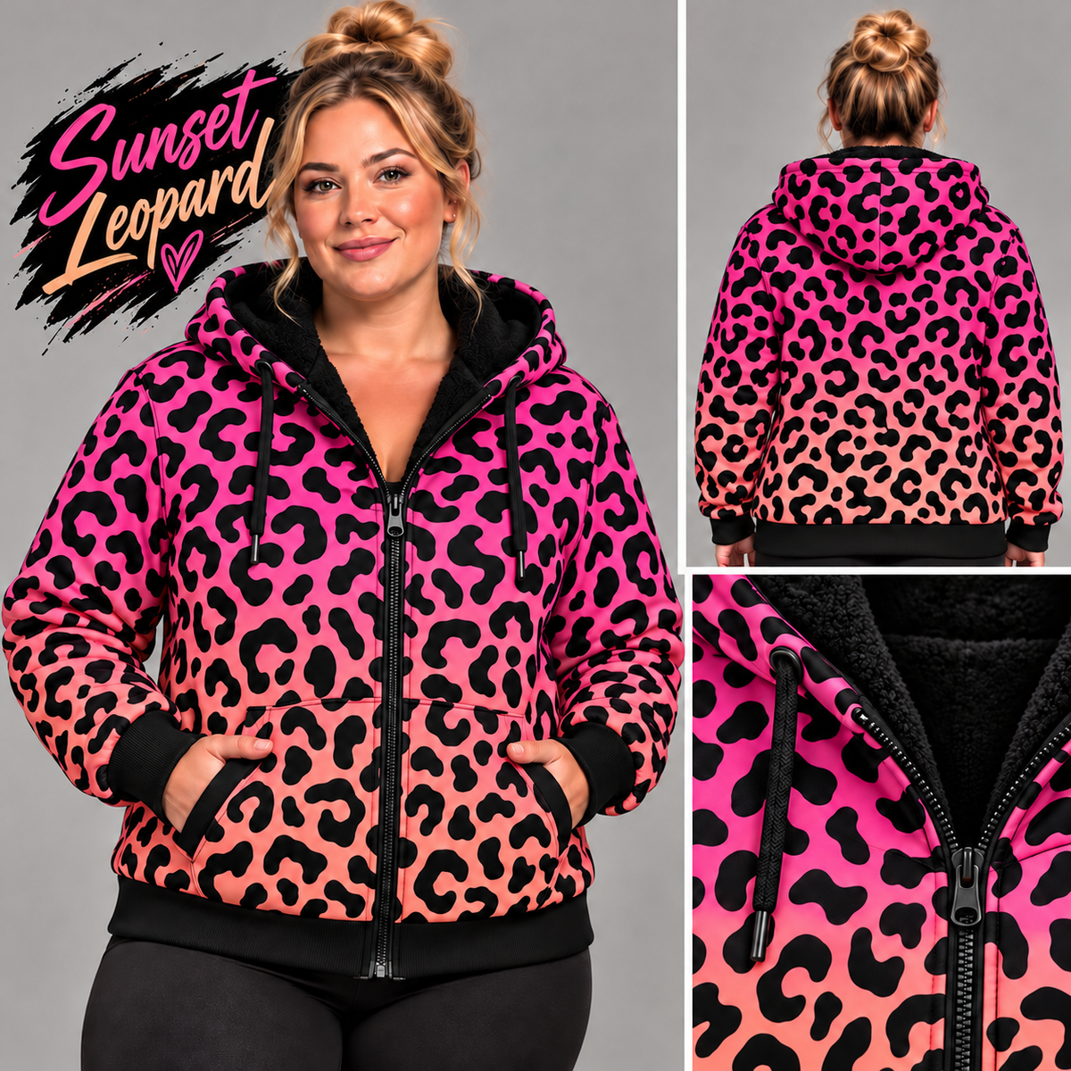Sunset Leopard-FLEECE LINED HOODED JACKET-PREORDER CLOSING 11/9, ETA LATE JAN.
