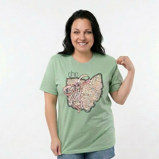 Sweet Ohio Floral Bow Adult Graphic Tee