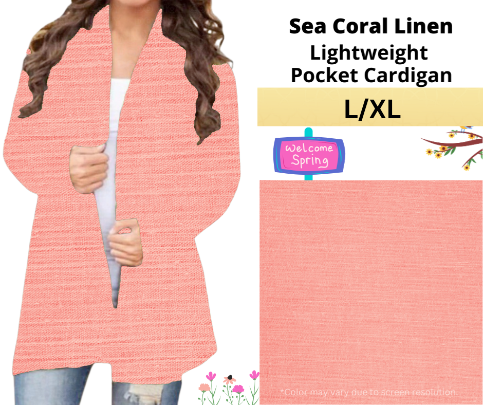 Sea Coral Linen Pocket Cardigan
