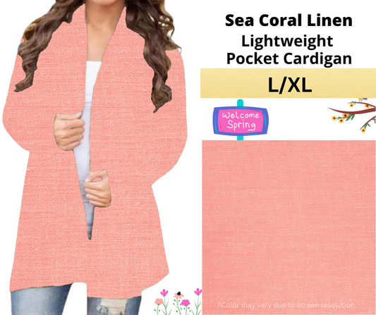Sea Coral Linen Pocket Cardigan
