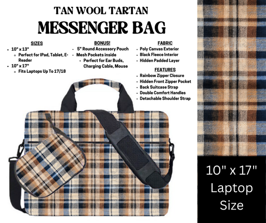 Tan Wool Tartan Messenger Bag