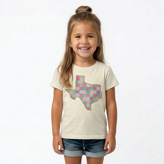 Texas Pastel Checkered Youth & Toddler Graphic Tshirt