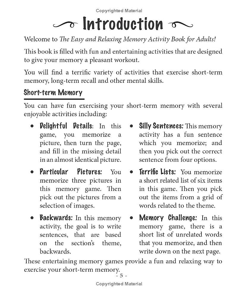 The Easy and Relaxing Memory Activity Book for Adults: Includes Relaxing Memory Activities, Easy Puzzles, Brain Games and More (Spiral Bound)