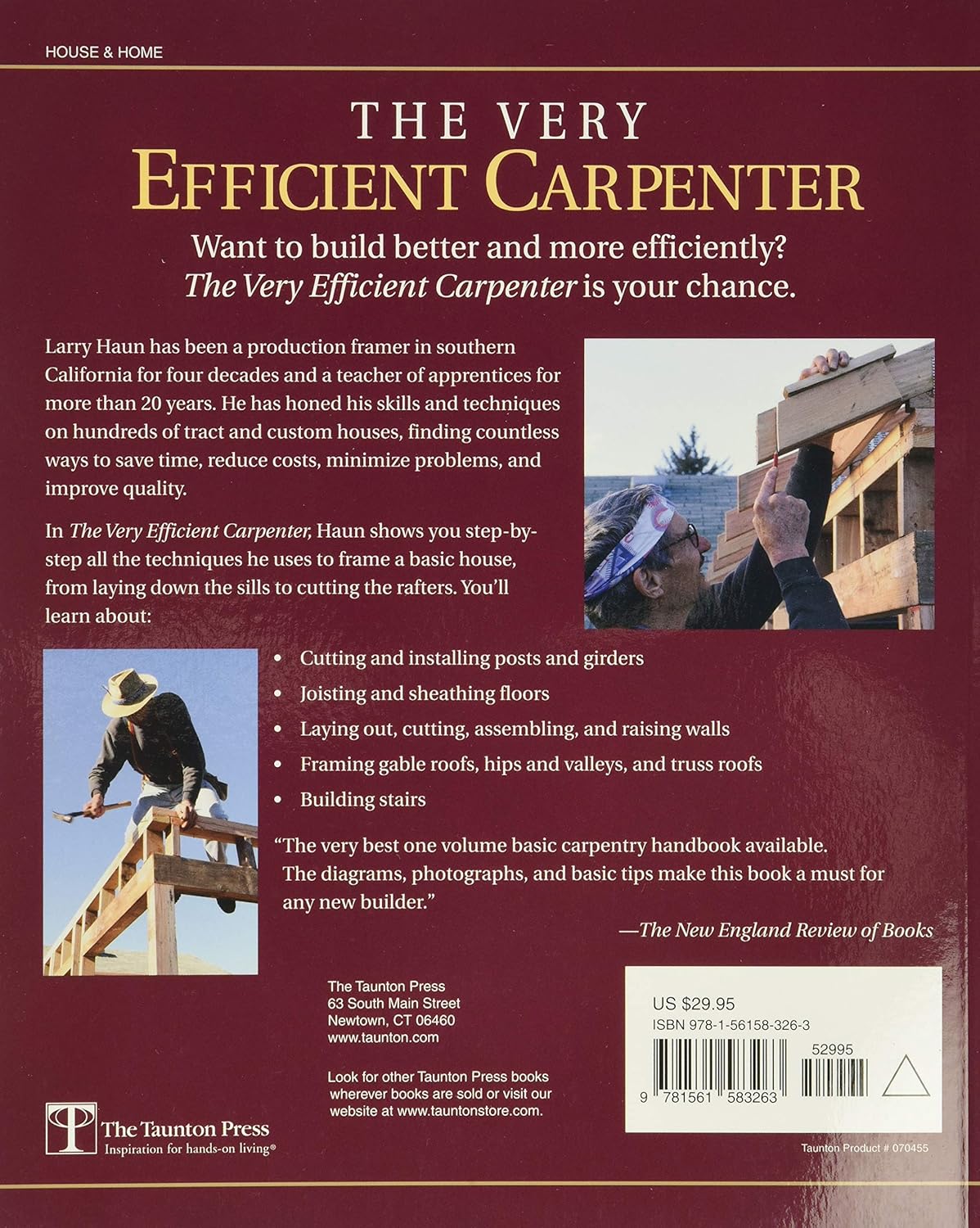 The Very Efficient Carpenter: Basic Framing for Residential Construction (For Pros / By Pros) (Spiral Bound)