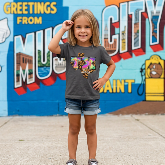 Tie-Dye Leopard Texas Youth & Toddler Graphic Tshirt