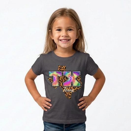 Tie-Dye Leopard Texas Youth & Toddler Graphic Tshirt