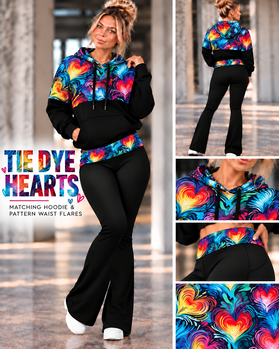 TIE DYE HEARTS-PATTERN BLOCK HOODIE-PREORDER CLOSING 10/9, ETA LATE DEC.