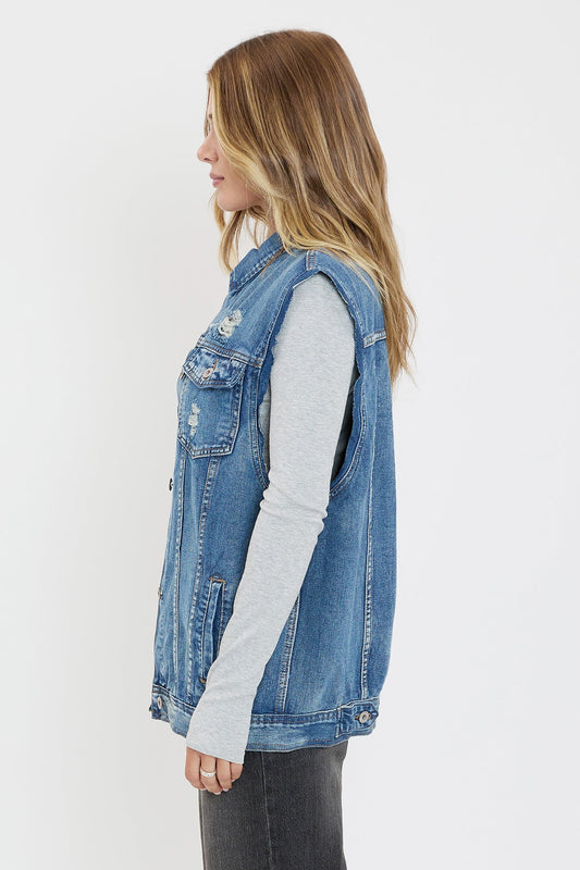 Women's Oversized Boyfriend Fit Denim Vest