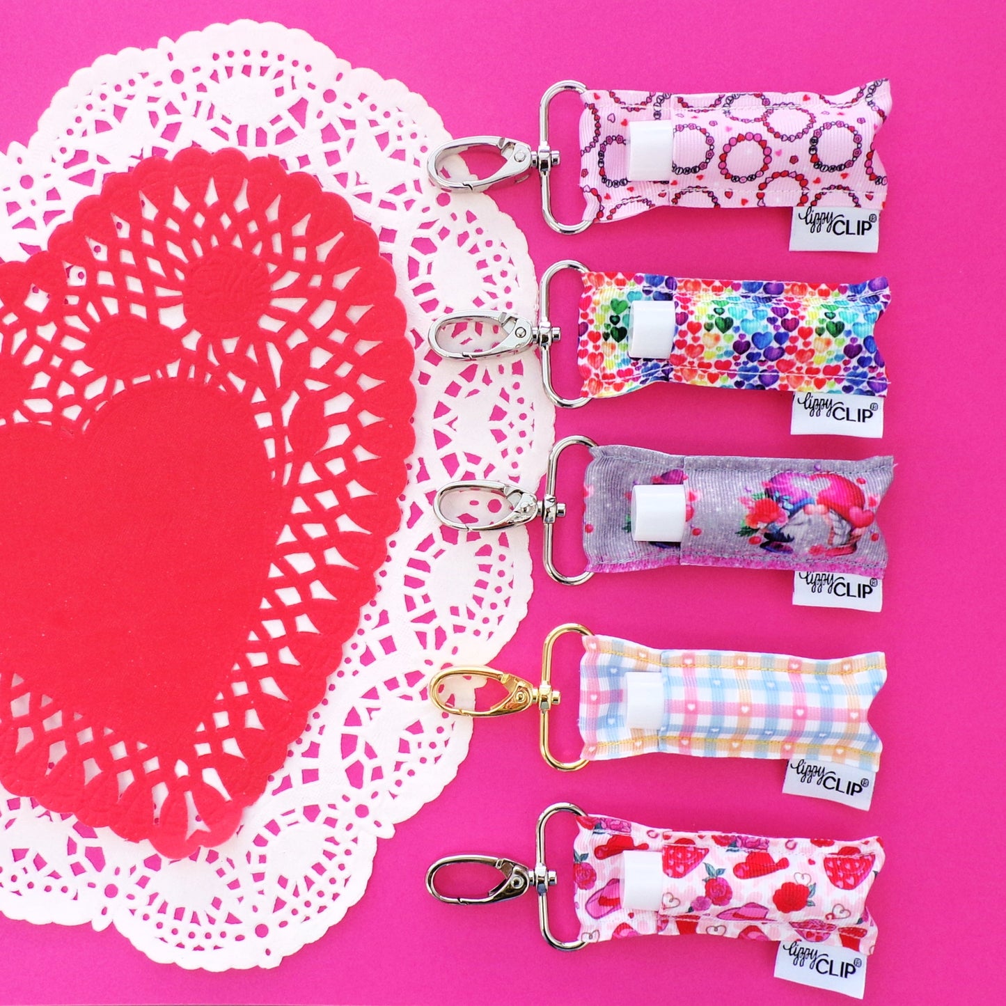 Rainbow Hearts LippyClip® Lip Balm Holder