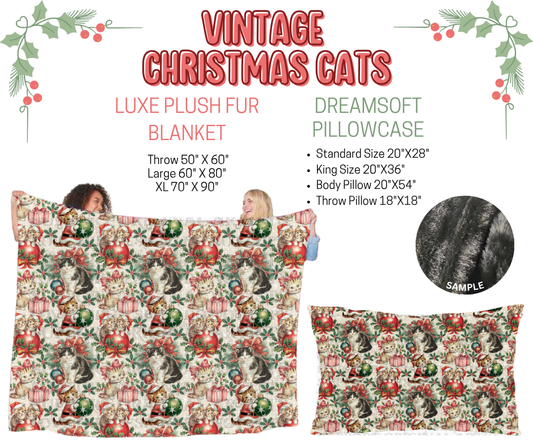 Preorder! Closes 9/3. ETA Dec. Vintage Christmas Cats Luxe Plush Fur Blanket and/or DreamSoft Pillowcase