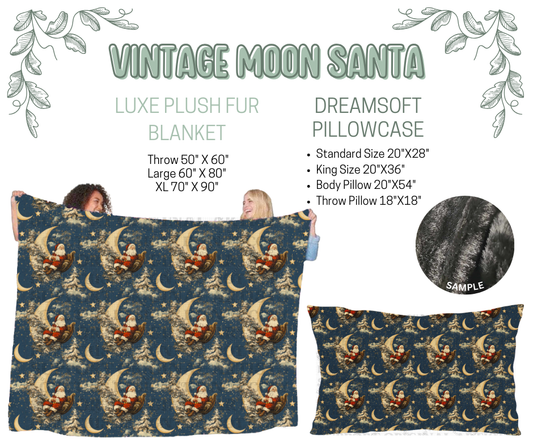 Preorder! Closes 10/9. ETA Dec. Vintage Moon Santa Luxe Plush Fur Blanket and/or DreamSoft Pillowcase