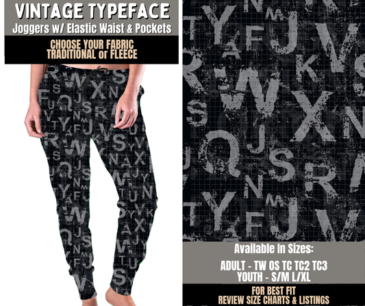 Preorder! Closes 10/28. ETA Jan. Vintage Typeface Joggers Choose Fleece or Traditional