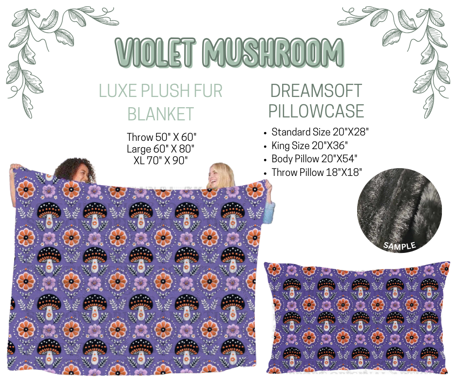 Preorder! Closes 10/9. ETA Dec. Violet Mushroom Luxe Plush Fur Blanket and/or DreamSoft Pillowcase