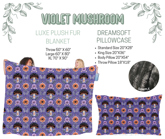 Preorder! Closes 10/9. ETA Dec. Violet Mushroom Luxe Plush Fur Blanket and/or DreamSoft Pillowcase