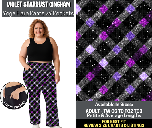 Preorder! Closes 5/19. ETA Aug. Violet Stardust Gingham Yoga Flare Pants